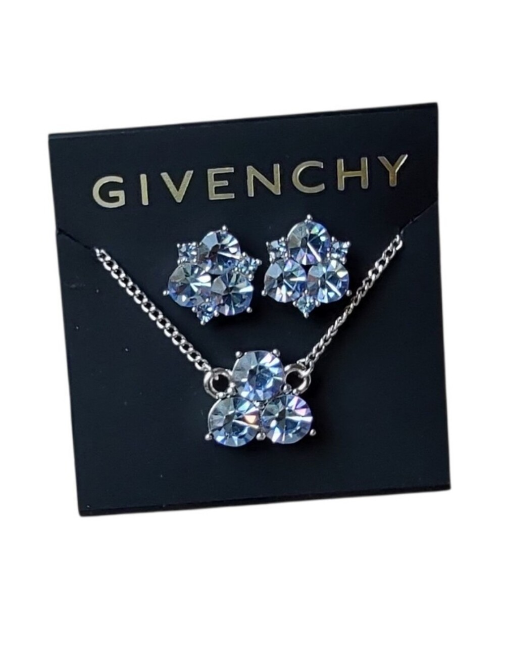 Givenchy Crystal Floral Necklace & Earring Set - Silver Icy Blue